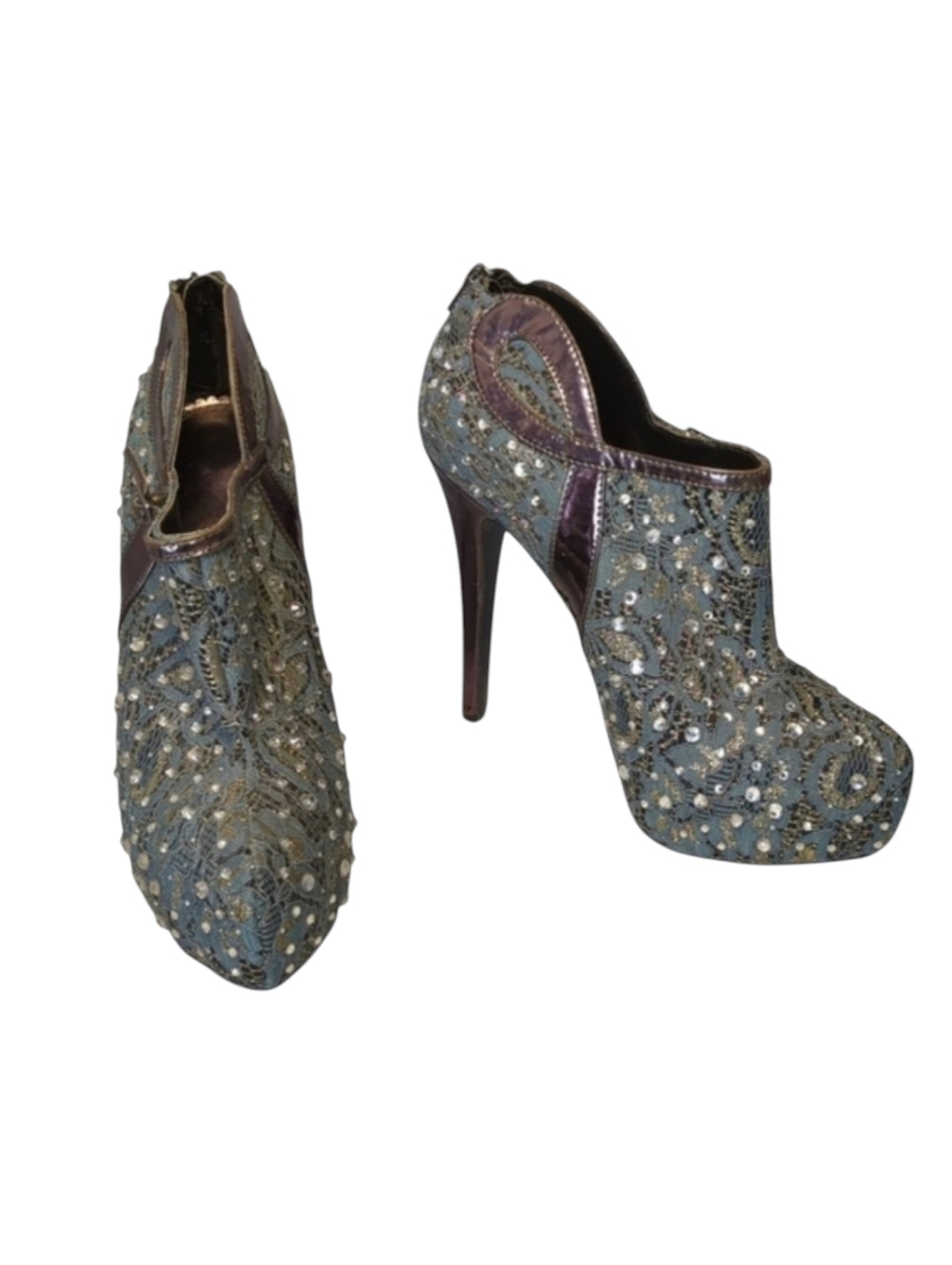 Eva & Zoe Papeete Lace & Rhinestone Bootie Heels Size 10